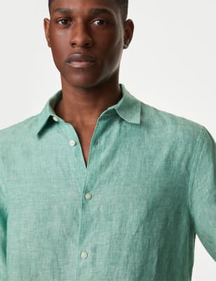 

Mens M&S Collection Pure Linen Regular Fit Shirt - Sea Green, Sea Green
