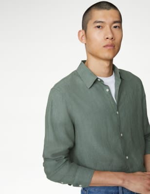 

Mens M&S Collection Pure Linen Regular Fit Shirt - Antique Green, Antique Green