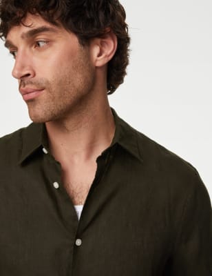 

M&S Collection Camisa de ajuste estándar 100% linoMens - Dark Chocolate, Dark Chocolate