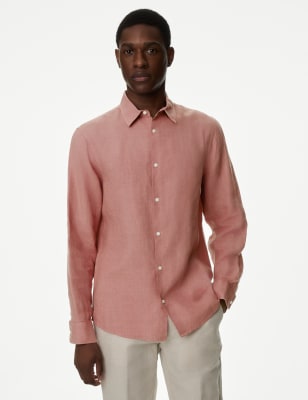 

Mens M&S Collection Pure Linen Regular Fit Shirt - Terracotta, Terracotta