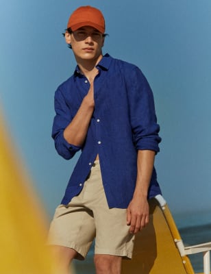 

Mens M&S Collection Normal geschnittenes Hemd aus reinem Leinen - Rich Blue, Rich Blue