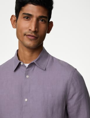 

Mens M&S Collection Pure Linen Regular Fit Shirt - Medium Lavender, Medium Lavender