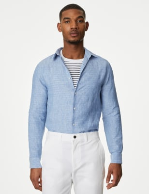 

Mens M&S Collection Pure Linen Slim Fit Shirt - Light Blue, Light Blue