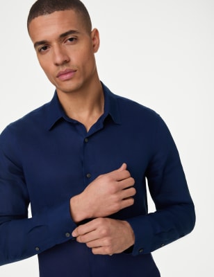 

Mens M&S Collection Schmal geschnittenes Hemd aus reinem Leinen - Dark Navy, Dark Navy