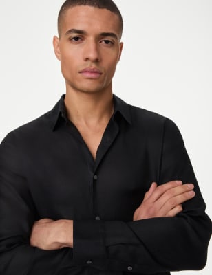 

Mens M&S Collection Pure Linen Slim Fit Shirt - Black, Black