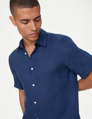 

Mens M&S Collection Bügelleichtes Hemd aus leichtem Leinen - Navy, Navy
