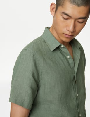 

Mens M&S Collection Easy Iron Pure Linen Shirt - Antique Green, Antique Green