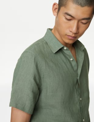 

Mens M&S Collection Bügelleichtes Hemd aus leichtem Leinen - Antique Green, Antique Green
