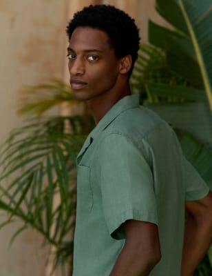 

Mens M&S Collection Pure Linen Cuban Collar Shirt - Medium Green, Medium Green