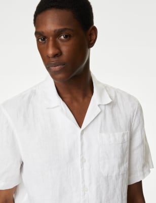 

Mens M&S Collection Pure Linen Cuban Collar Shirt - White, White