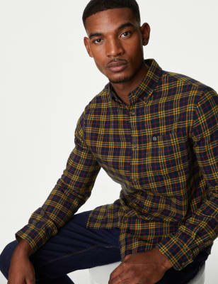 

Marks & Spencer Pure Cotton Flannel Shirt (MALE, NAVY MIX, L-REG)