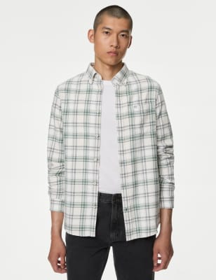

Mens M&S Collection Flannel-Hemd aus reiner Baumwolle - Light Green Mix, Light Green Mix