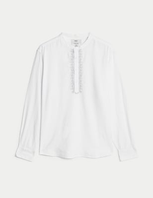 

Mens M&S Collection Easy Iron Linen Rich Embroidered Kurta - White, White