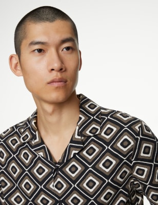 

M&S Collection Camisa estampada de planchado fácil con linoMens - Black Mix, Black Mix