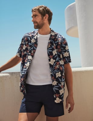 

Mens M&S Collection Easy Iron Linen Blend Hawaiian Printed Shirt - Navy Mix, Navy Mix