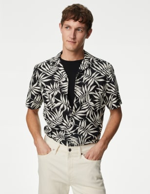 

Mens M&S Collection Easy Iron Linen Blend Hawaiian Printed Shirt - Black Mix, Black Mix