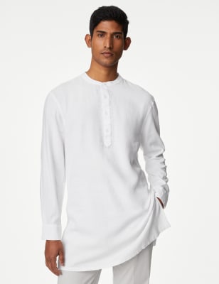 

M&S Collection Kurta de lino de largo adicionalMens - White, White