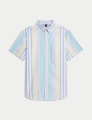 

Mens M&S Collection Cotton Rich Striped Shirt - Green Mix, Green Mix