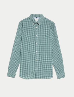 

Mens M&S Collection Easy Iron Cotton Stretch Gingham Oxford Shirt - Green Mix, Green Mix