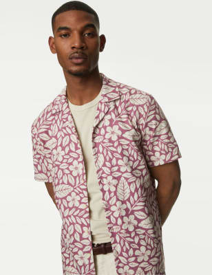 

Mens M&S Collection Easy Iron Linen Rich Floral Shirt - Burgundy Mix, Burgundy Mix