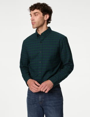 

Mens M&S Collection Easy Iron Pure Cotton Check Oxford Shirt - Green Mix, Green Mix