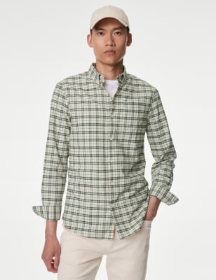 

Mens M&S Collection Easy Iron Pure Cotton Check Oxford Shirt, Ecru Mix