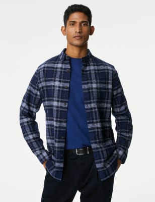 

Mens M&S Collection Pure Cotton Flannel Shirt - Blue Mix, Blue Mix