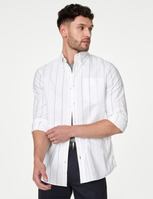 

Mens M&S Collection Pure Cotton Striped Oxford Shirt - White Mix, White Mix