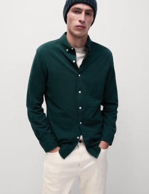 

Mens M&S Collection Piqué-Hemd aus reiner Baumwolle - Bottle Green, Bottle Green