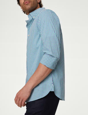 

M&S Collection Camisa Oxford de cuadros vichy de algodónMens - Blue Mix, Blue Mix