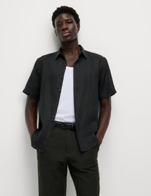 

Mens M&S Collection Slim Fit Pure Linen Shirt, Black