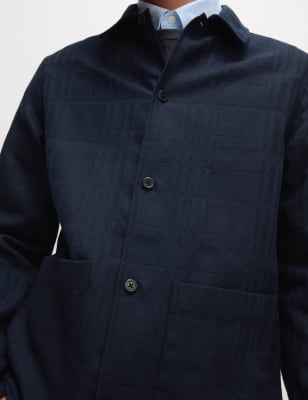 

Mens M&S Collection Cotton Blend Check Textured Overshirt - Navy, Navy