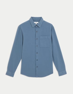 

Mens M&S Collection Easy Iron Pure Cotton Textured Shirt - Light Airforce, Light Airforce