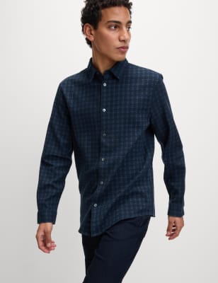 

Mens M&S Collection Hemd aus reiner Baumwolle mit geometrischem Muster - Navy Mix, Navy Mix