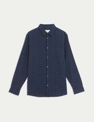 

Mens M&S Collection Pure Cotton Geometric Print Shirt - Navy Mix, Navy Mix