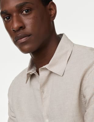 

Marks & Spencer Cotton Linen Blend Fine Stripe Shirt (MALE, NATURAL MIX, XXL-REG)