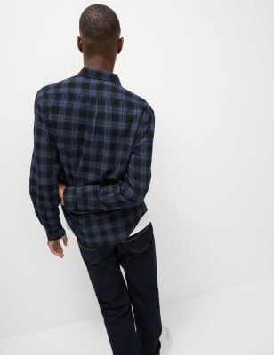 

Mens M&S Collection Cotton Rich Check Seersucker Shirt - Navy Mix, Navy Mix