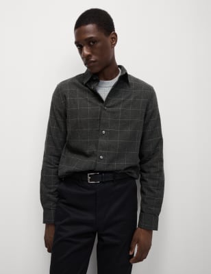 

M&S Collection Camisa de franela 100% algodónMens - Charcoal Mix, Charcoal Mix