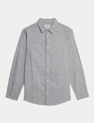 

Mens M&S Collection Pure Cotton Flannel Shirt - Light Grey, Light Grey