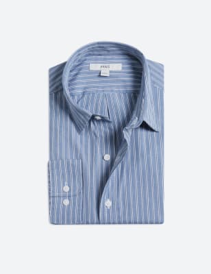 

Mens M&S Collection Pure Cotton Striped Oxford Shirt - Medium Blue Mix, Medium Blue Mix