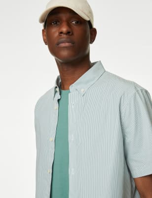 

Mens M&S Collection Pure Cotton Striped Shirt - Green Mix, Green Mix