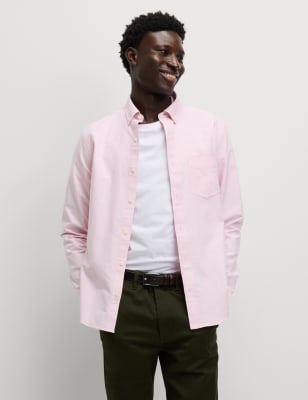 

Mens M&S Collection Schmal geschnittenes Oxford-Hemd aus reiner Baumwolle - Pink, Pink