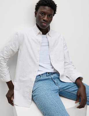 

Mens M&S Collection The Ultimate Pure Cotton Striped Oxford Shirt, Natural Mix