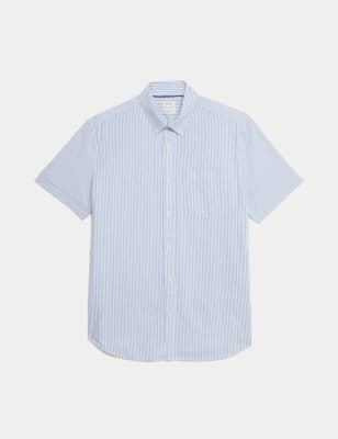 

Mens M&S Collection Pure Cotton Striped Oxford Shirt - Blue, Blue