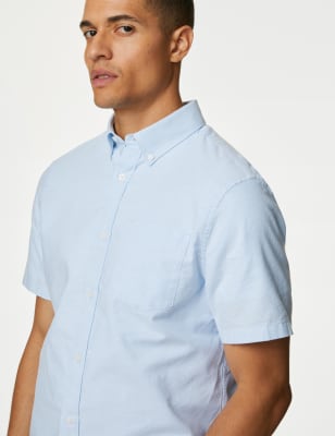 

Mens M&S Collection Easy Iron Pure Cotton Oxford Shirt, Light Blue