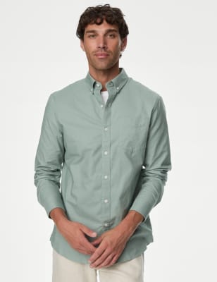 

Mens M&S Collection Pure Cotton Oxford Shirt - Washed Green, Washed Green