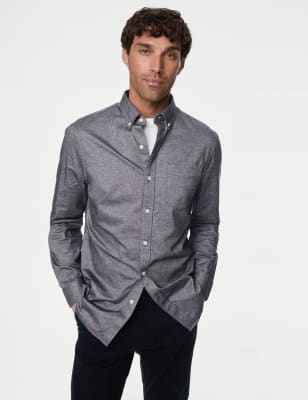 

Mens M&S Collection Pure Cotton Oxford Shirt - Chambray, Chambray