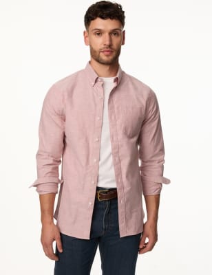 

Mens M&S Collection Easy Iron Pure Cotton Oxford Shirt - Light Pink, Light Pink