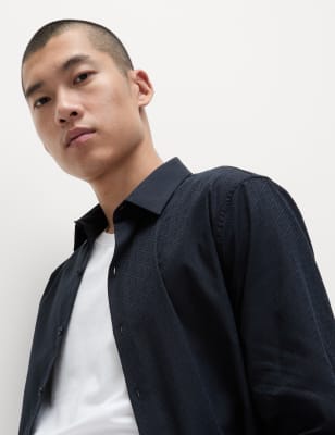 

Mens M&S Collection Bluse aus reiner Baumwolle mit Rautenmuster - Dark Navy, Dark Navy