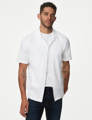 

Mens Autograph Pure Cotton Cuban Collar Jersey Shirt - White, White